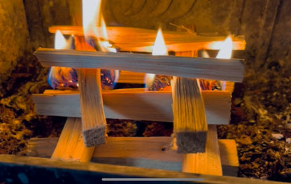 Natural wood Kindling Nets being burnt