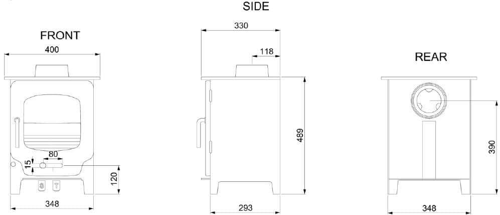 Saltfire ST-X4 Wood Buring Stove dimensions