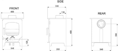 Saltfire ST-X4 Wood Buring Stove dimensions