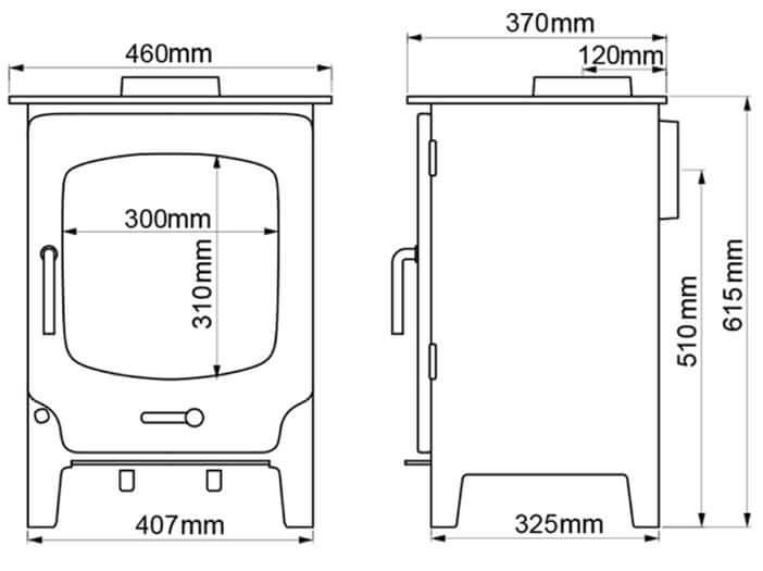 Saltfire ST-X5 Wood Buring Stove dimensions