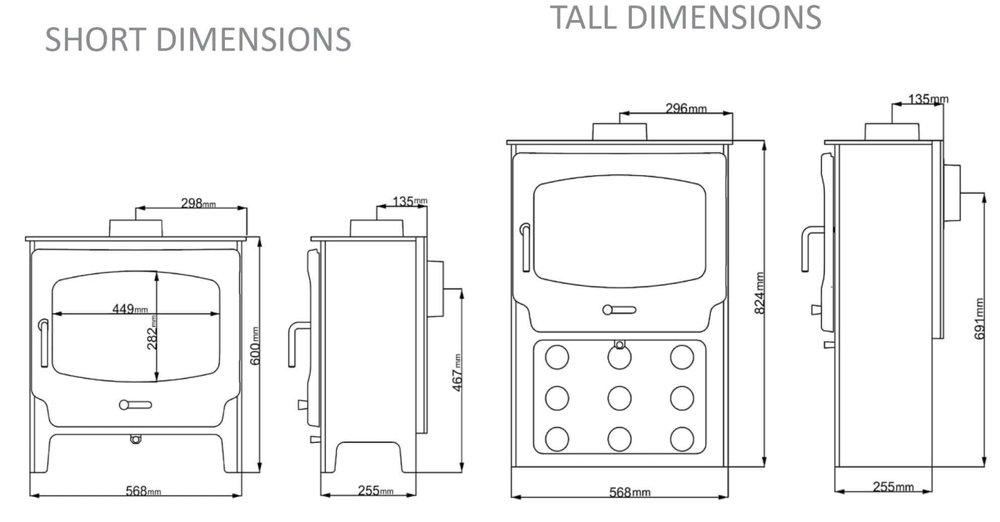 Saltfire ST-X Wide Wood Burning Stove dimensions