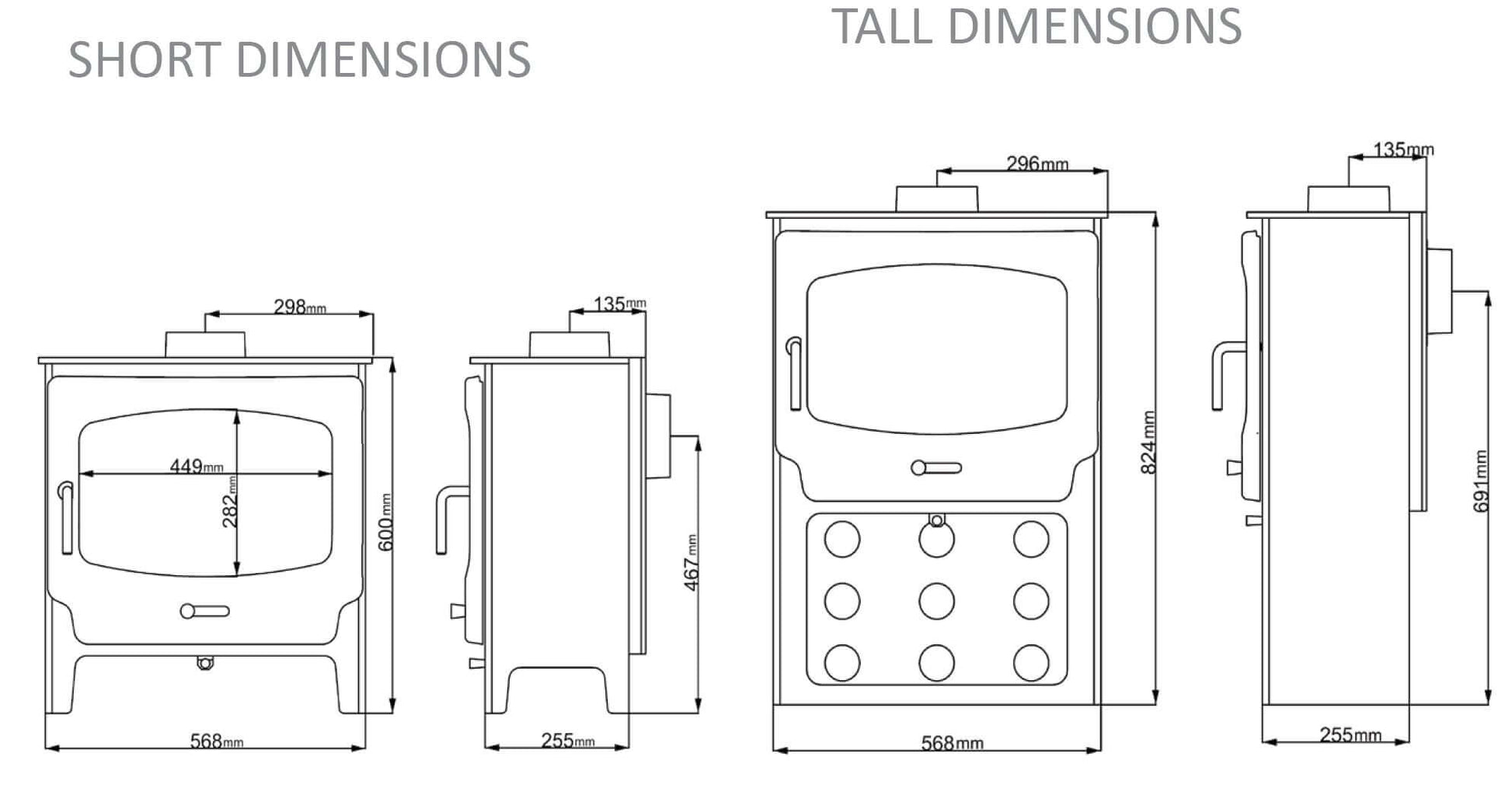 Saltfire ST-X Wide Wood Burning Stove dimensions